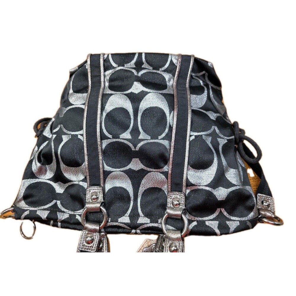 Coach Poppy Black & Silver Metallic Lurex Tote F14434 2 Hangtags - Picture 2 of 16